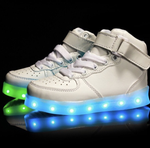 White Hi-Top LED Light Up Sneakers by BrightLightKicks