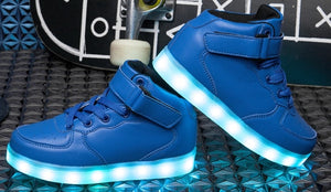 Children's Blue Hi-Top LED Light Up Sneakers by BrightLightKicks