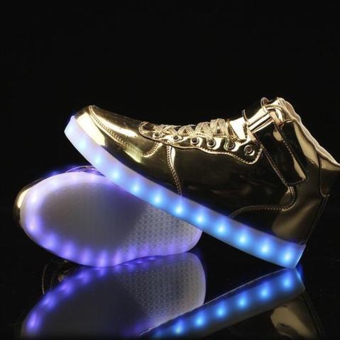 Gold/Chrome Hi-Top LED Light Up Sneakers by BrightLightKicks