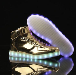 Gold/Chrome Hi-Top LED Light Up Sneakers by BrightLightKicks