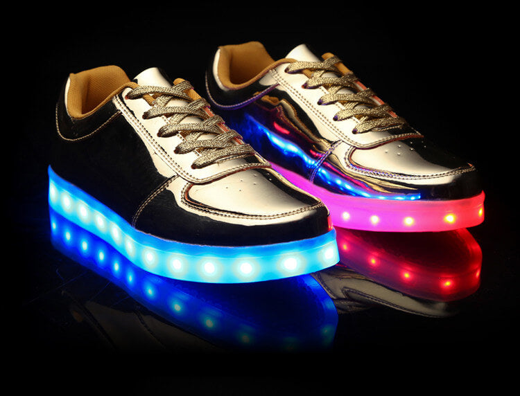 Children's Gold/Chrome Low-Top LED Up Sneakers BrightLightKic BrightLightKicks