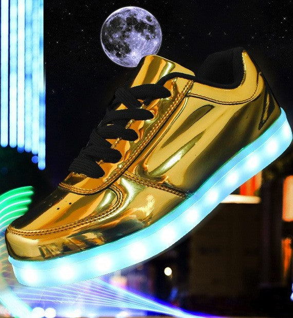 Gold/Chrome Low-Top LED Light Up Sneakers by BrightLightKicks