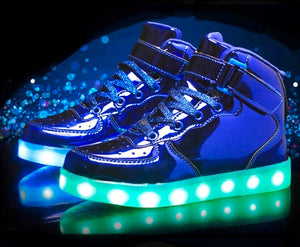 Children’s Blue/Chrome Hi-To LED Light Up Sneakers by BrightLightKicks