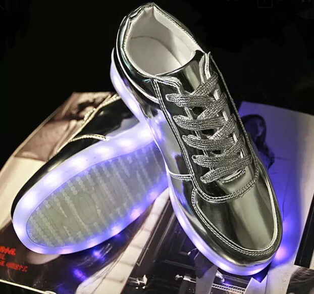 Silver/Chrome Low-Top LED Light Up Sneakers by BrightLightKicks