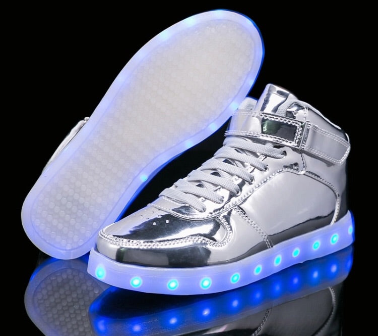Silver/Chrome Hi-Top LED Light Up Sneakers by BrightLightKicks