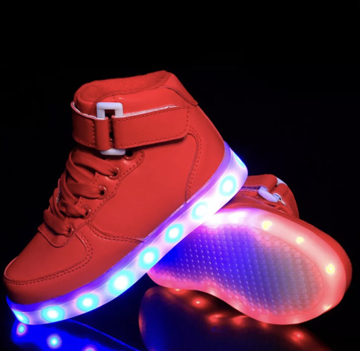 Children's Red Hi-Top LED Light Up Sneakers by BrightLightKicks