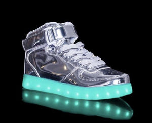 Children's Silver/Chrome Hi-Top LED Light Up Sneakers by BrightLightKicks