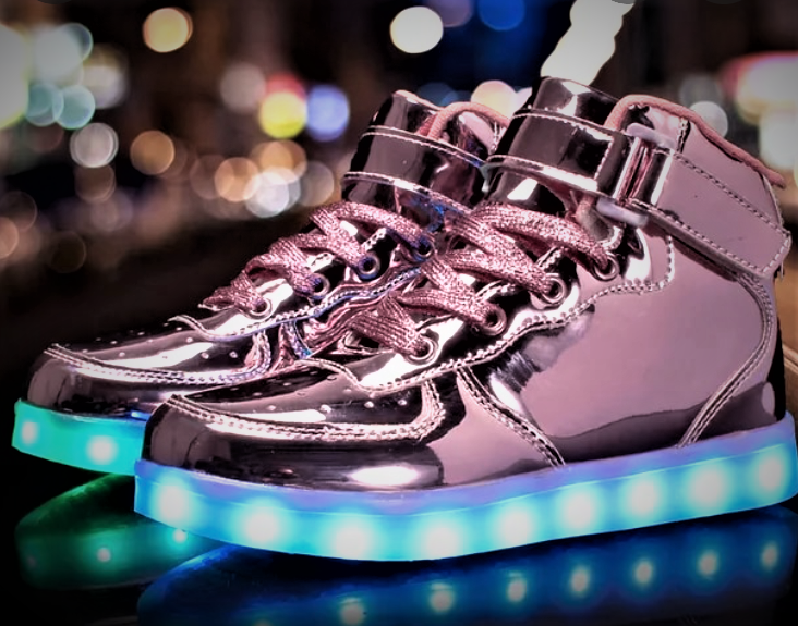 Children's Pink/Chrome Hi-Top LED Light Up Sneakers by BrightLightKicks