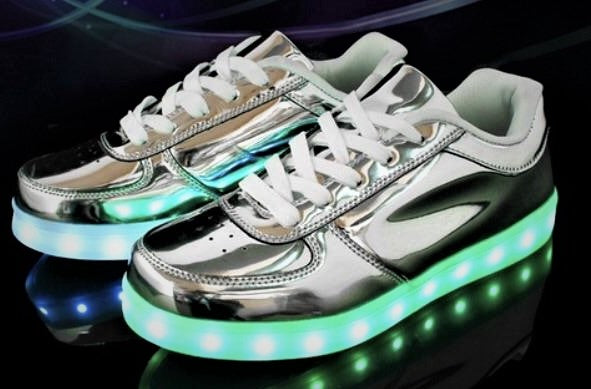 Children's Silver/Chrome Low-Top LED Light Up Sneakers by BrightLightKicks